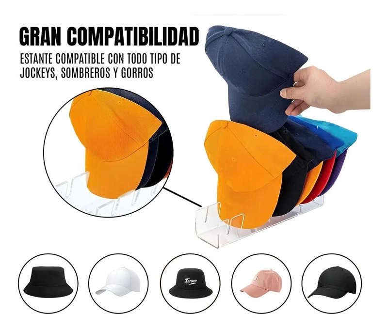 ORGANIZADOR ACRILICO PARA GORRAS CON 7 RANURAS PARA ALMACENAMIENTO - 4