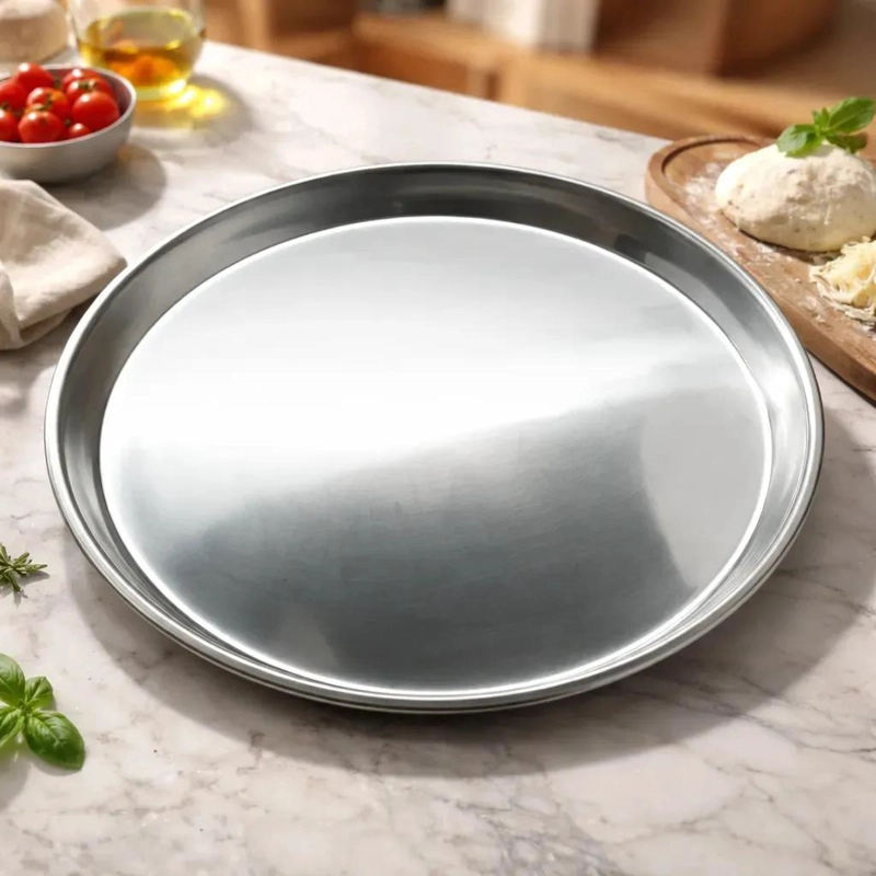 BANDEJA REDONDA DE ACERO INOXIDABLE PARA PIZZA DE 40 CM DE DIAMETRO - 1