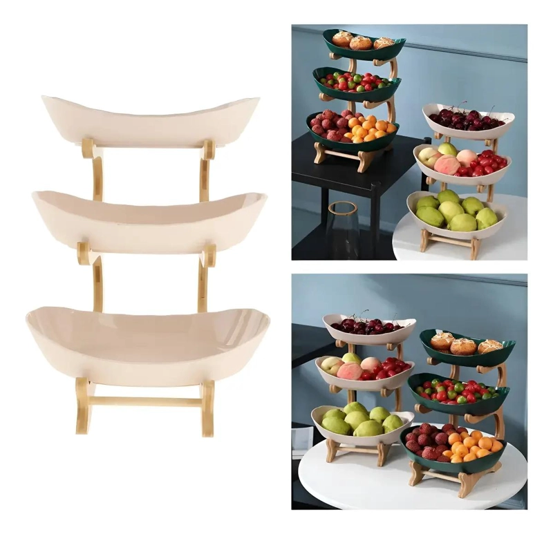 FRUTERO DE 3 NIVELES CON BANDEJAS ESCALONADAS EN COLOR BEIGE - 1