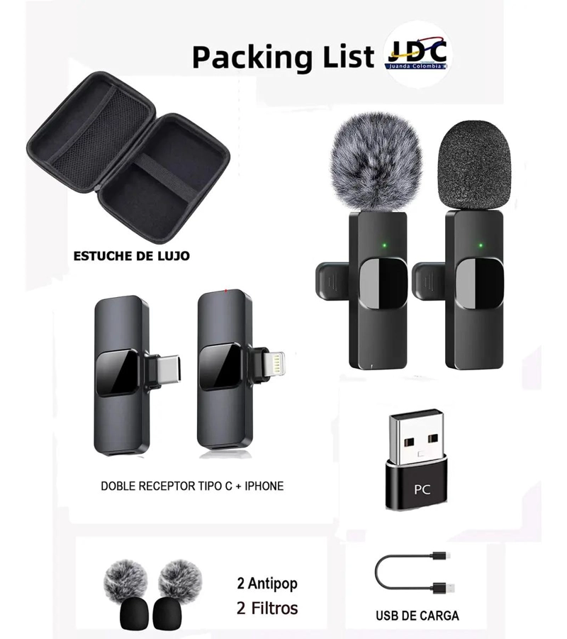 MICROFONO INALAMBRICO DE SOLAPA PARA IPHONE CON DOS MICROFONOS LAVALIER - 3