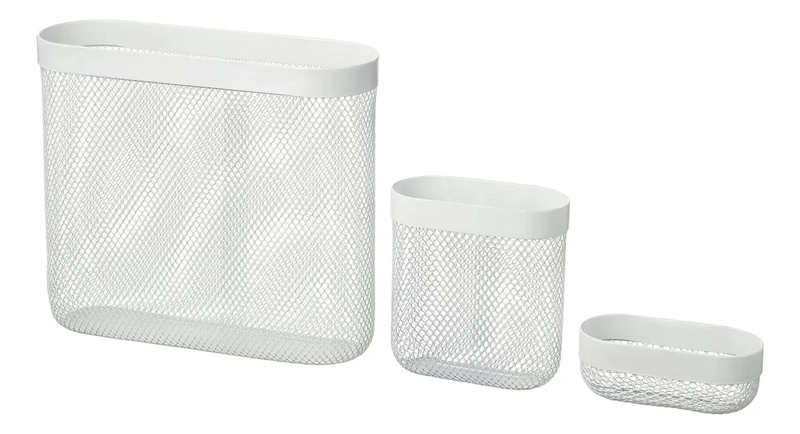 SET DE 3 CESTOS ORGANIZADORES DE METAL BLANCO PARA PARED 24X21 CM - 1
