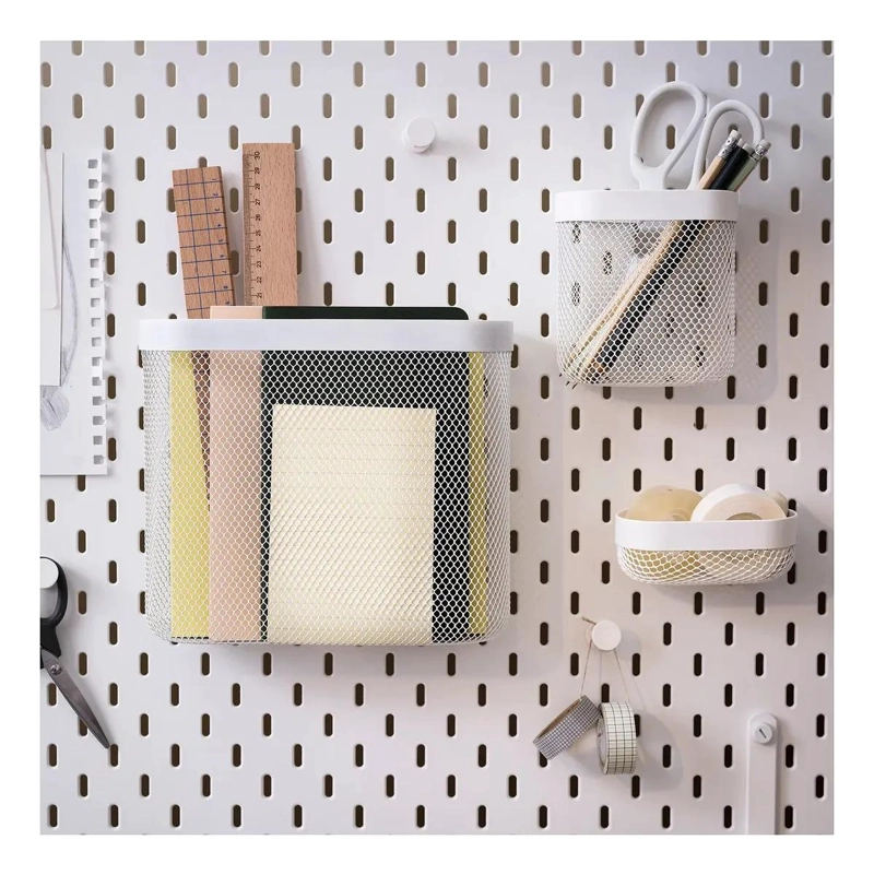 SET DE 3 CESTOS ORGANIZADORES DE METAL BLANCO PARA PARED 24X21 CM - 5
