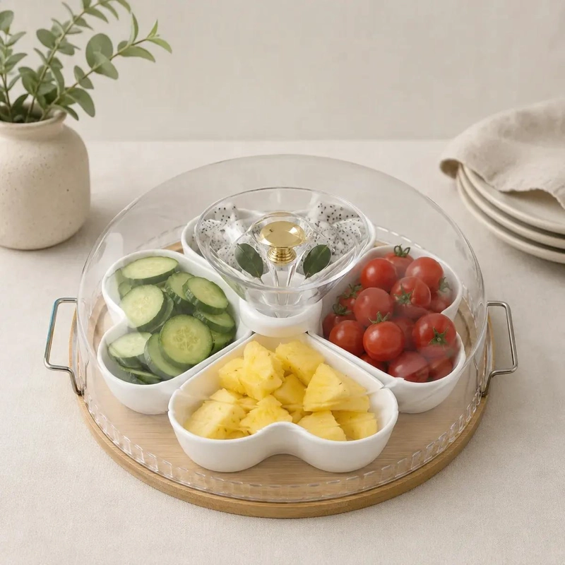 BANDEJA FRUTERA GIRATORIA CON TAPA PARA SNACKS Y FRUTAS SECAS - 2