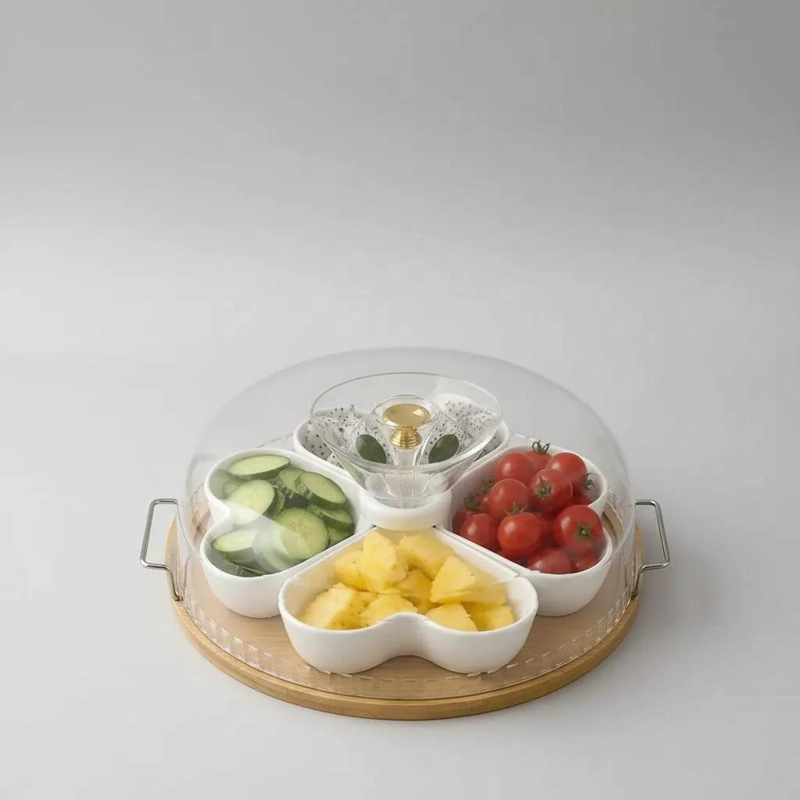 BANDEJA FRUTERA GIRATORIA CON TAPA PARA SNACKS Y FRUTAS SECAS - 5