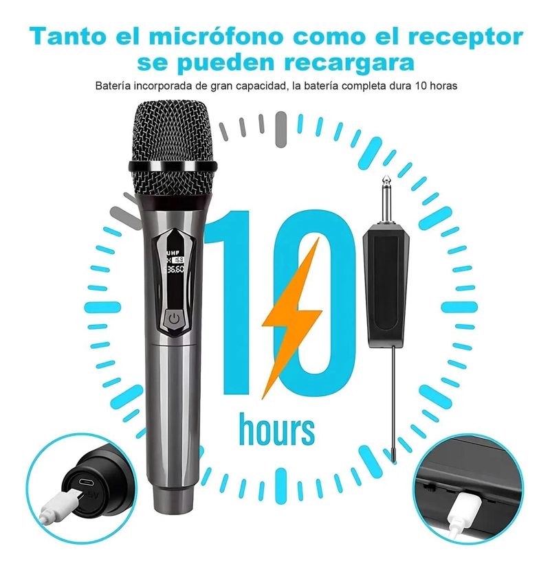 MICROFONO INALAMBRICO DINAMICO CARDIOIDE PARA KARAOKE 2 UNIDADES - 2