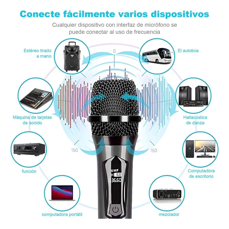 MICROFONO INALAMBRICO DINAMICO CARDIOIDE PARA KARAOKE 2 UNIDADES - 4