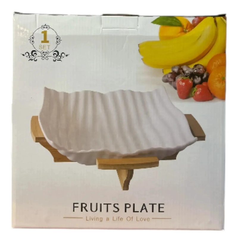 FRUTERO DE MESA CERAMICO CON BASE DE 27 CM COLOR BLANCO ELEGANTE - 3