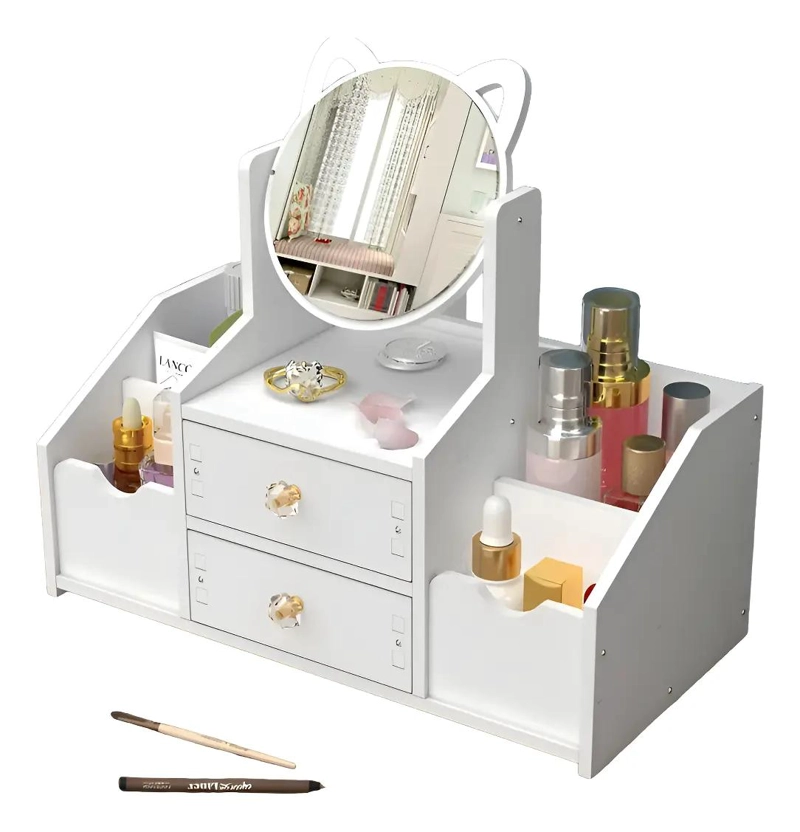 ORGANIZADOR DE MAQUILLAJE CON ESPEJO Y COMPARTIMENTOS AJUSTABLES - 1