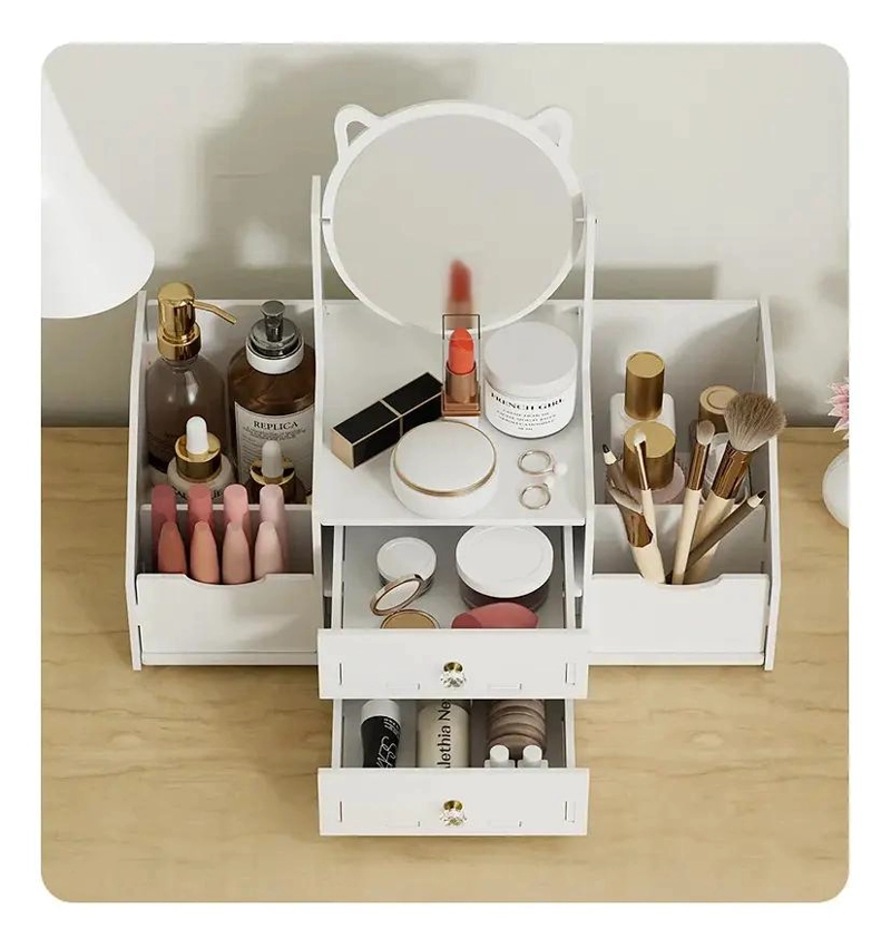 ORGANIZADOR DE MAQUILLAJE CON ESPEJO Y COMPARTIMENTOS AJUSTABLES - 4