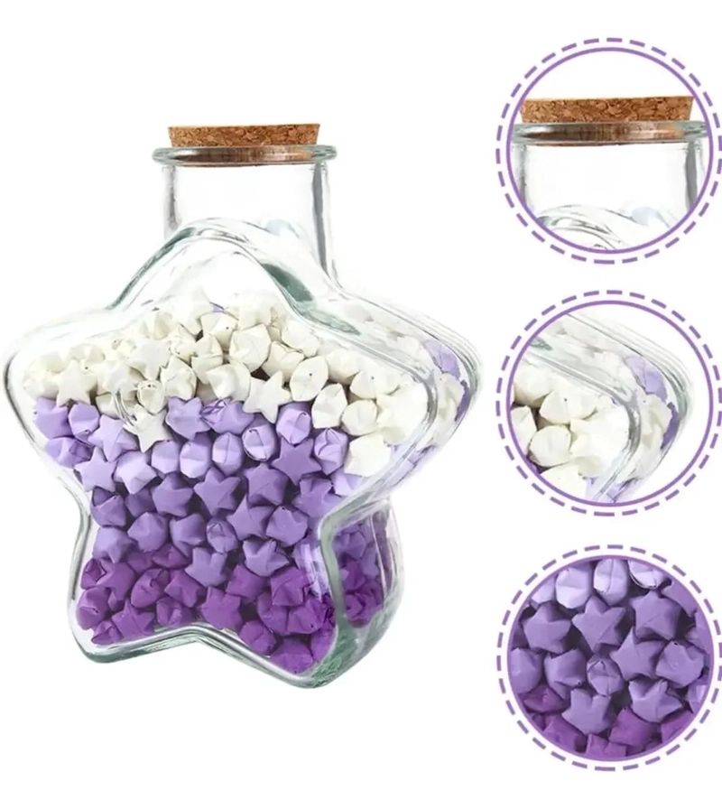 SET DE 6 BOTELLAS DE VIDRIO CON DISEÑO DE ESTRELLA Y TAPA DE CORCHO 300CC - 1