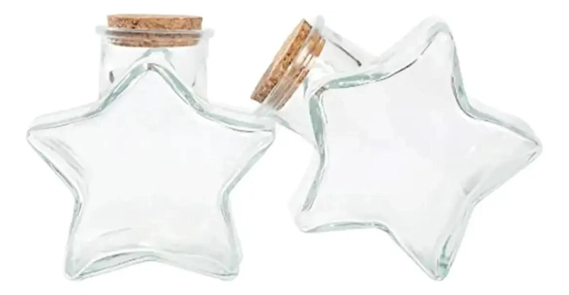 SET DE 6 BOTELLAS DE VIDRIO CON DISEÑO DE ESTRELLA Y TAPA DE CORCHO 300CC - 2