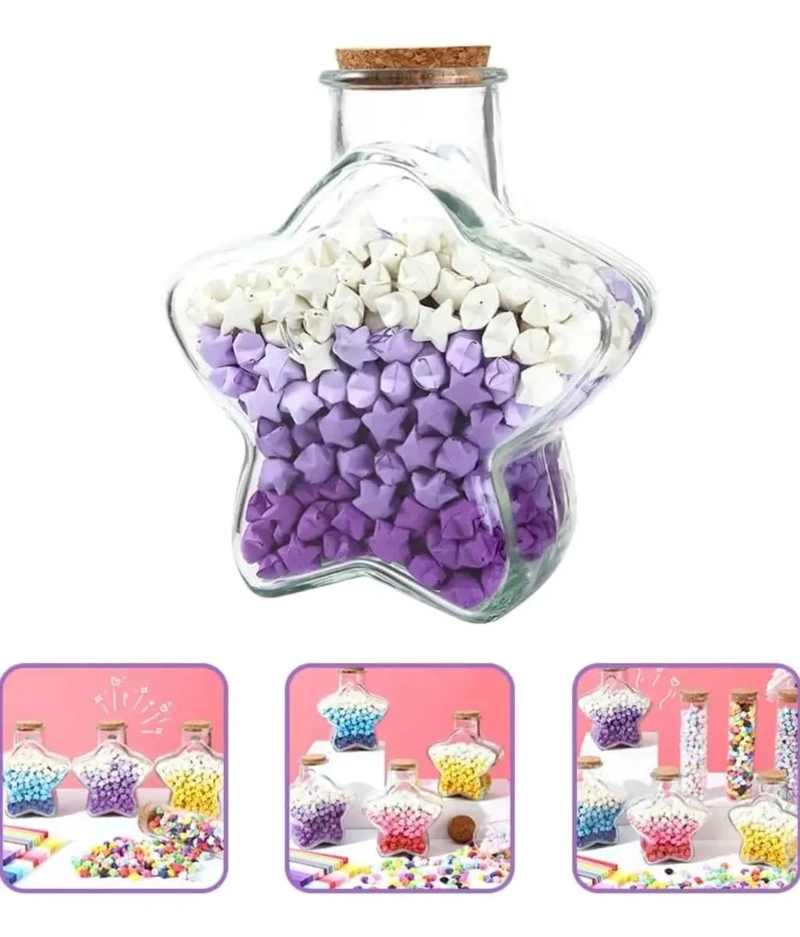 SET DE 6 BOTELLAS DE VIDRIO CON DISEÑO DE ESTRELLA Y TAPA DE CORCHO 300CC - 3