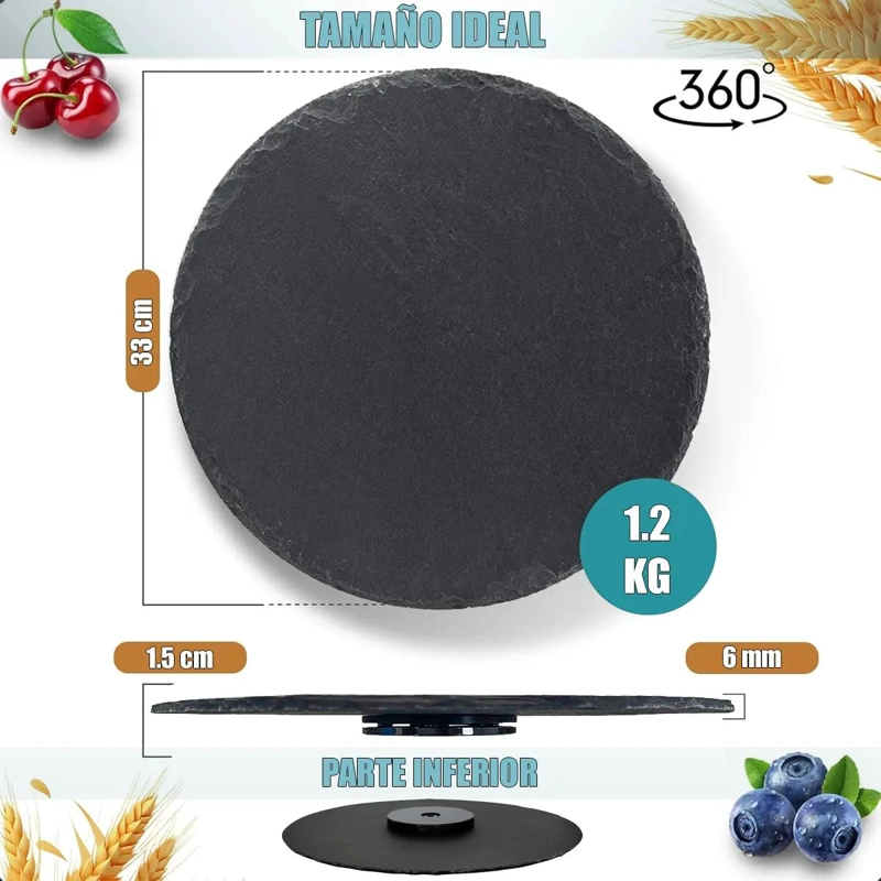 PLATO GIRATORIO DE PIEDRA PIZARRA DE 33 CM PARA SERVIR - 2