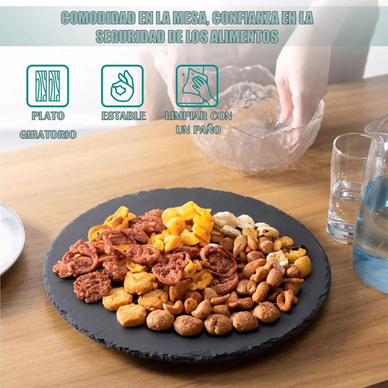 PLATO GIRATORIO DE PIEDRA PIZARRA DE 33 CM PARA SERVIR - 5