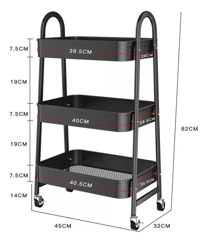 CARRITO ORGANIZADOR DE ALMACENAMIENTO CON TRES NIVELES Y RUEDAS - 2