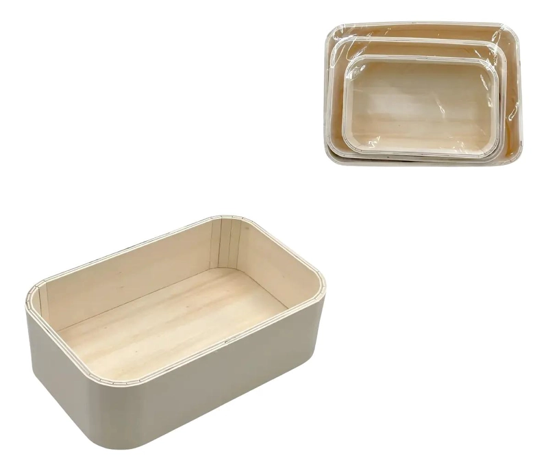 SET DE 3 BANDEJAS DECORATIVAS DE MADERA CON DISEÑO REDONDEADO - 1
