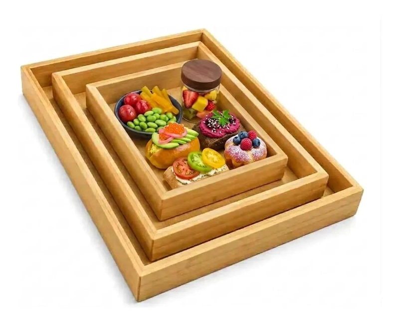 SET DE 3 BANDEJAS RECTANGULARES DE BAMBU PARA DESAYUNO Y COCINA - 1