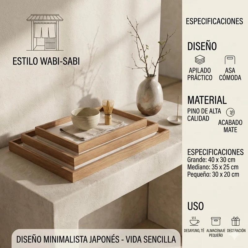 SET DE 3 BANDEJAS RECTANGULARES DE BAMBU PARA DESAYUNO Y COCINA - 2