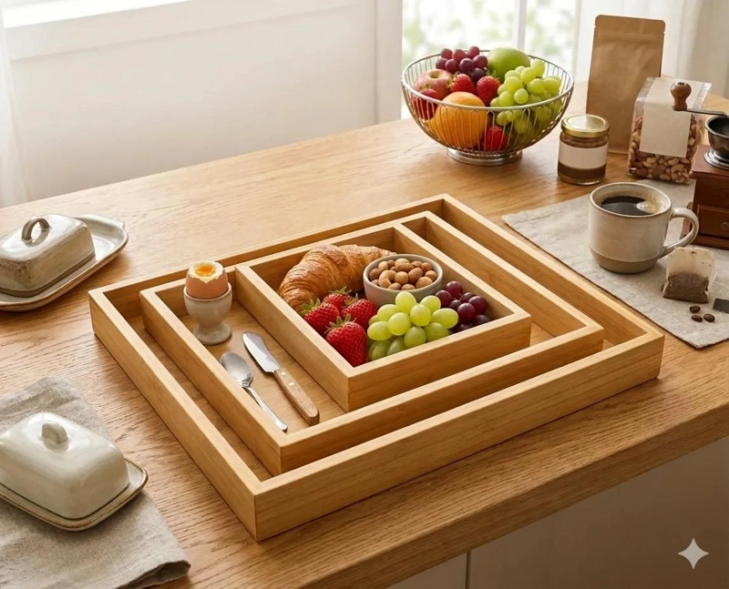 SET DE 3 BANDEJAS RECTANGULARES DE BAMBU PARA DESAYUNO Y COCINA - 3