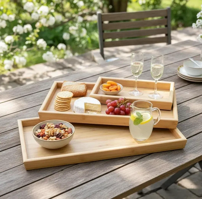 SET DE 3 BANDEJAS RECTANGULARES DE BAMBU PARA DESAYUNO Y COCINA - 4