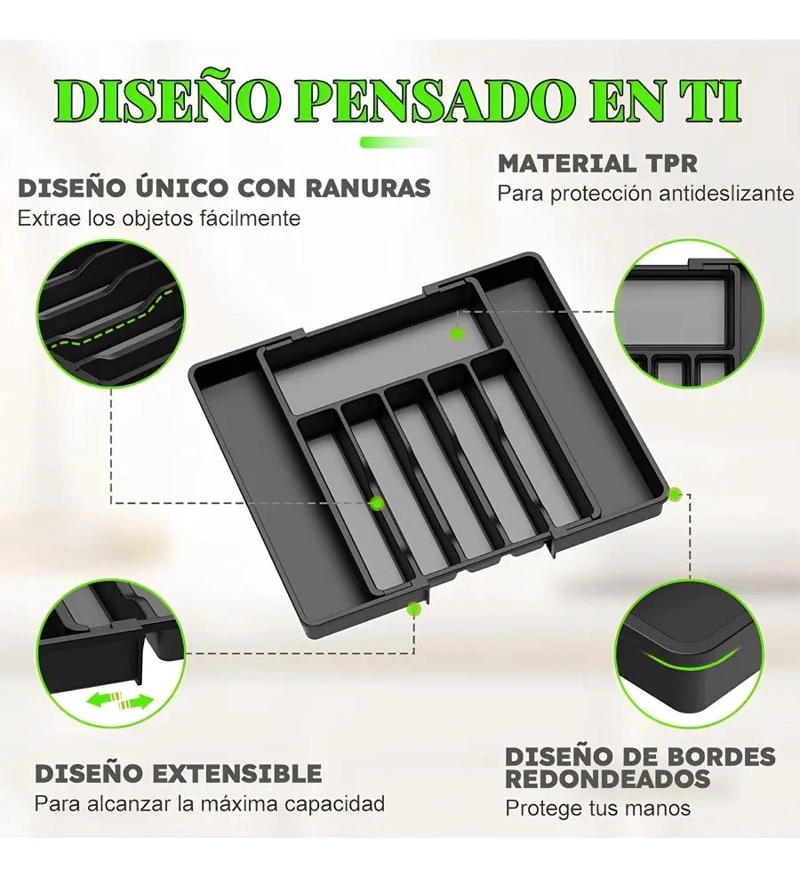 ORGANIZADOR DE CUBIERTOS EXPANDIBLE CON 8 COMPARTIMENTOS PARA COCINA - 3