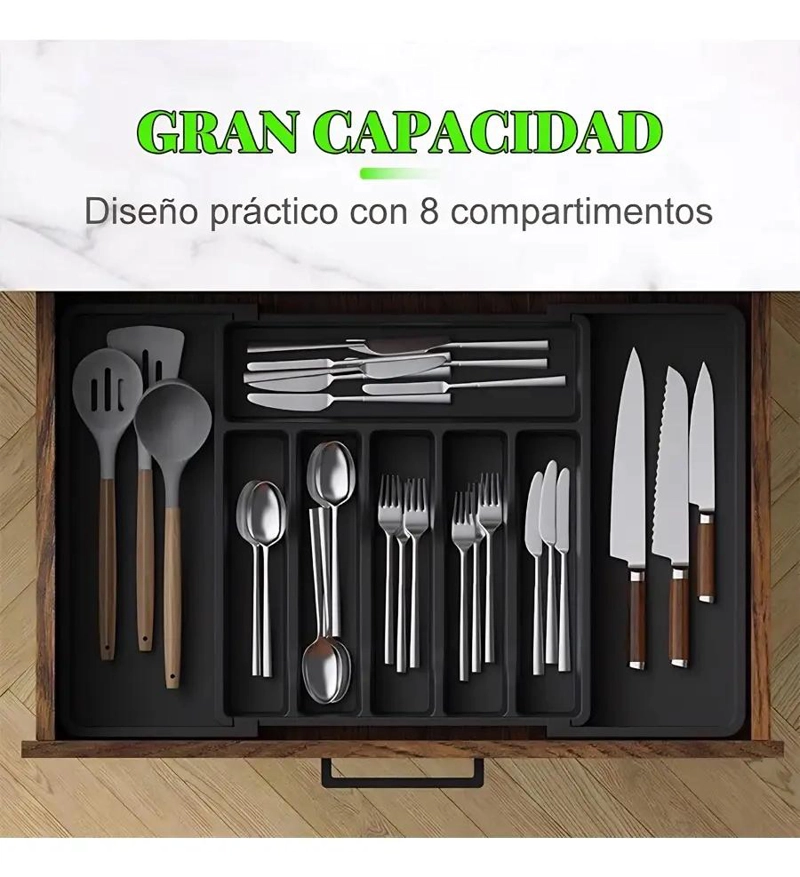 ORGANIZADOR DE CUBIERTOS EXPANDIBLE CON 8 COMPARTIMENTOS PARA COCINA - 5