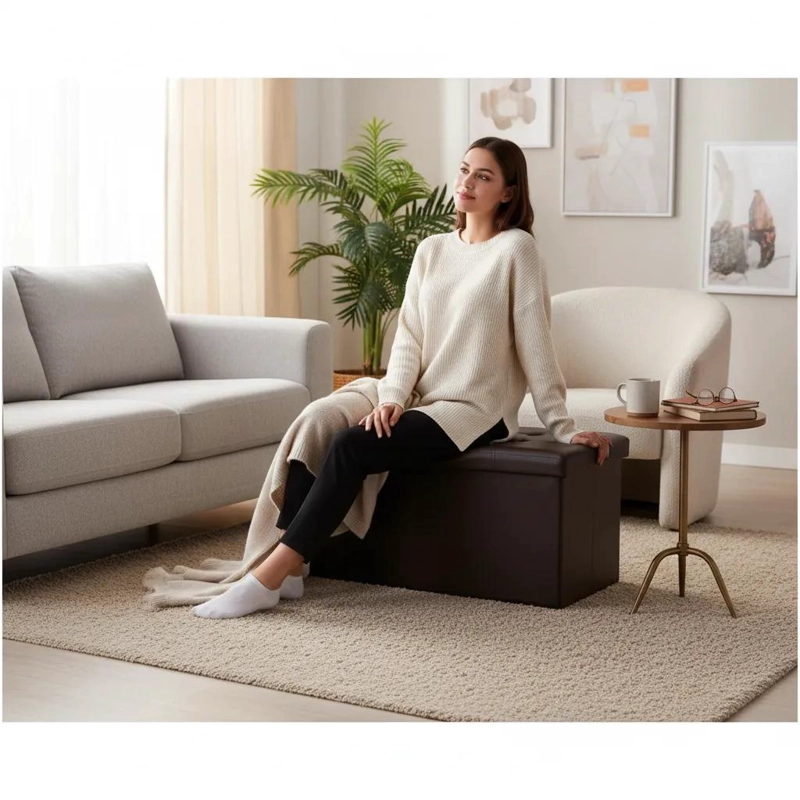 BANQUETA BAUL ORGANIZADORA CON PUFF Y ASIENTO COMODO 76X38 CM - 4