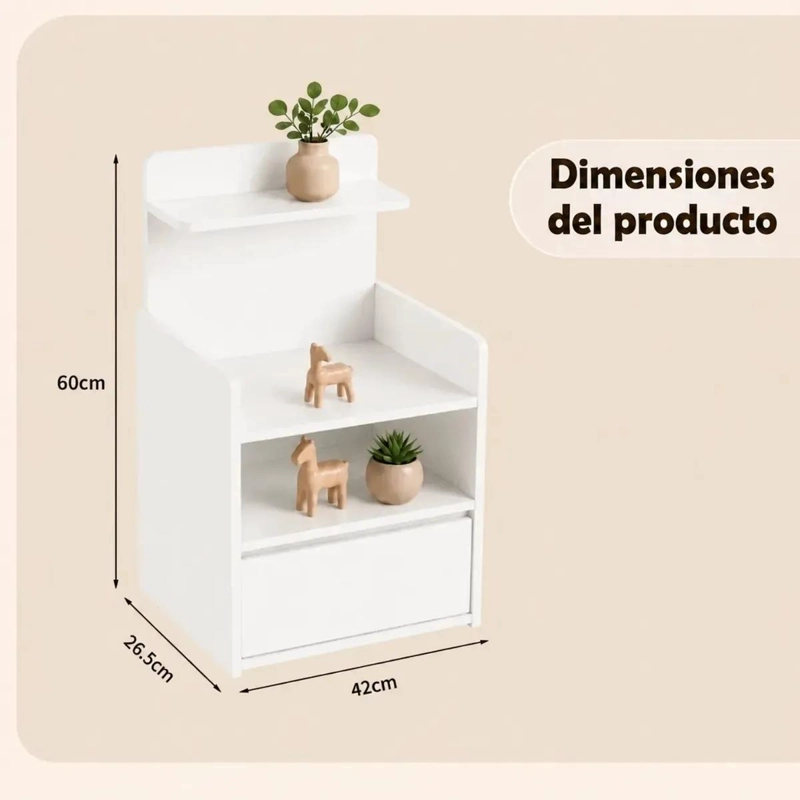 VELADOR BLANCO CON CAJON Y TRES NIVELES PARA MESA DE NOCHE - 3