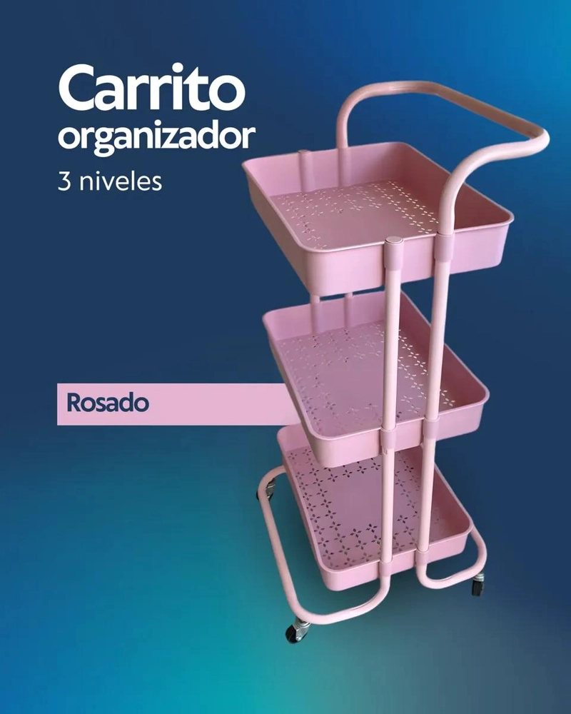 CARRO ORGANIZADOR MOVIL DE 3 NIVELES CON RUEDAS PARA ALMACENAMIENTO - 2