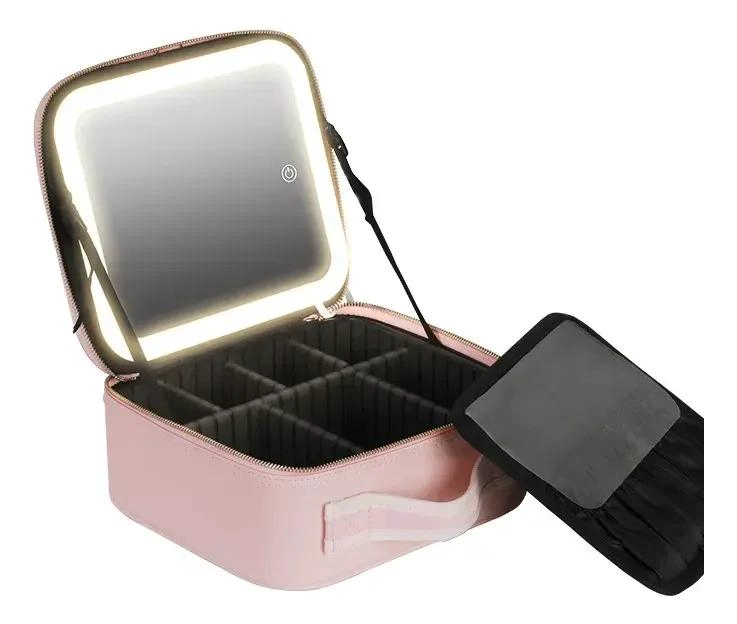 ESTUCHE ORGANIZADOR PARA MAQUILLAJE CON ESPEJO Y LUZ LED INTEGRADA - 1