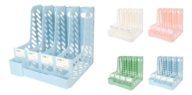 SET DE 3 ORGANIZADORES PARA LIBROS Y REVISTAS DE PLASTICO PARA ESCRITORIO - 1