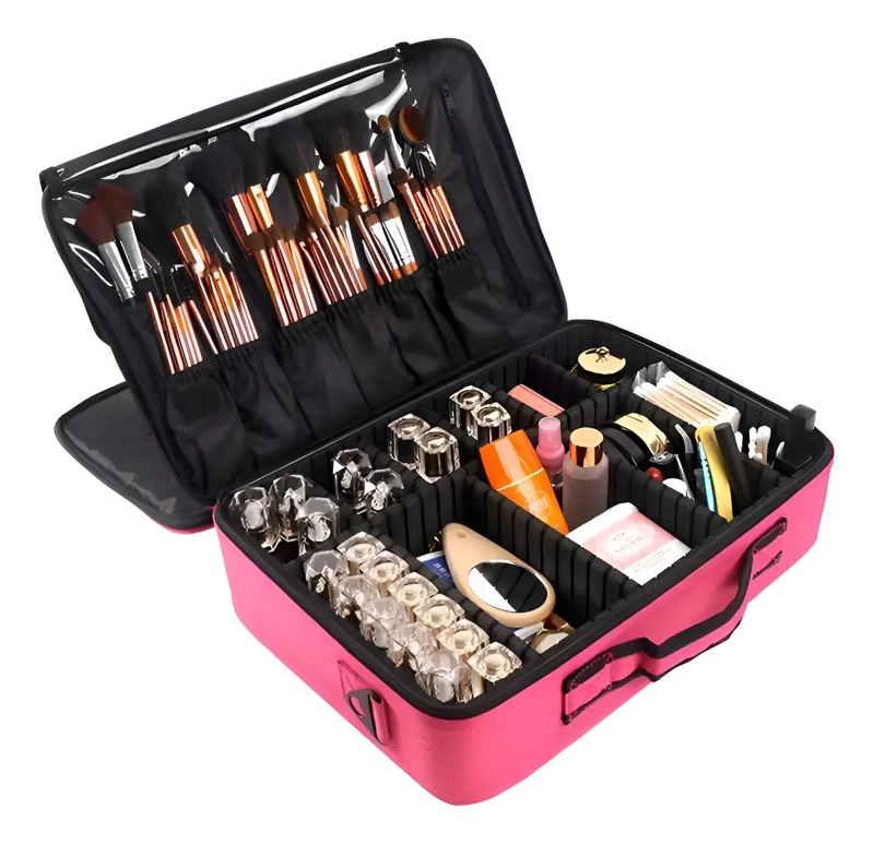BOLSO ORGANIZADOR PROFESIONAL PARA MAQUILLAJE CON MULTIPLES COMPARTIMENTOS - 1