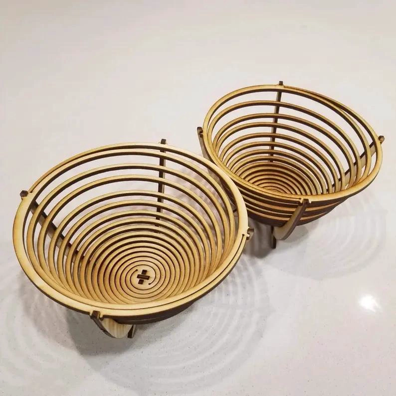 CONJUNTO DE 3 CESTAS REDONDAS DE MADERA EN ESPIRAL PARA ALMACENAMIENTO - 4