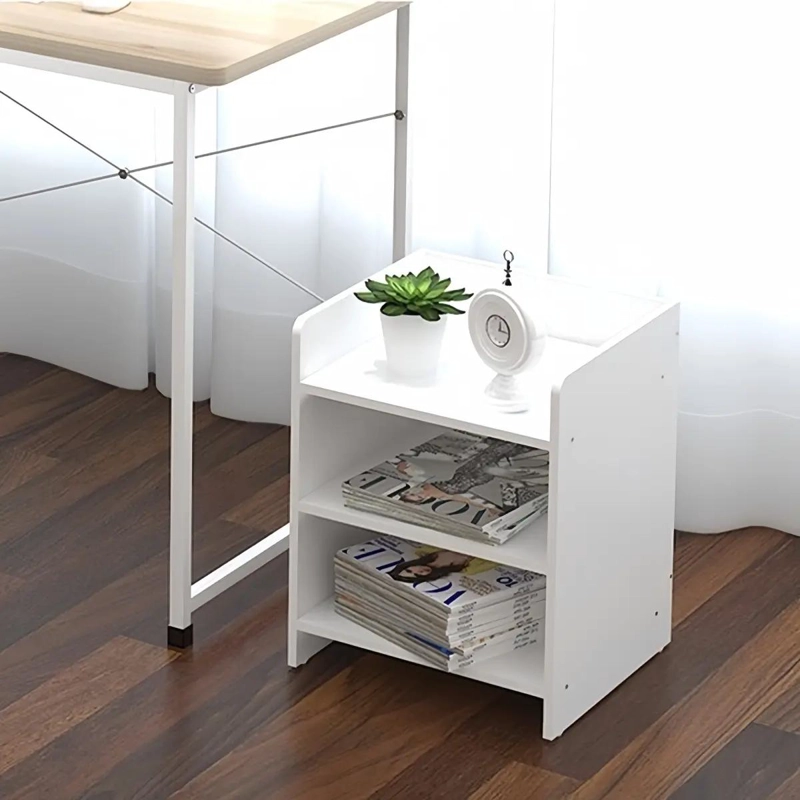 MESA DE NOCHE CUADRADA DE MADERA CON TRES NIVELES Y DISEÑO COMPACTO - 5