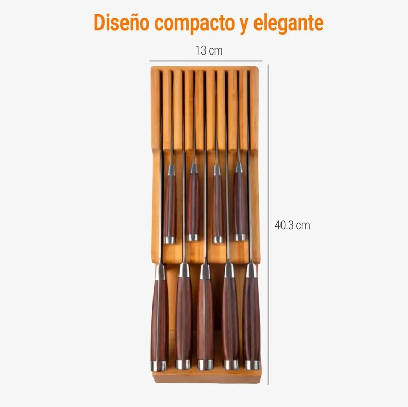 ORGANIZADOR DE CUCHILLOS PARA CAJONES DE COCINA EN BAMBU NATURAL - 3