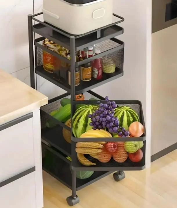 ORGANIZADOR METALICO GIRATORIO DE COCINA CON 3 NIVELES Y RUEDAS - 4