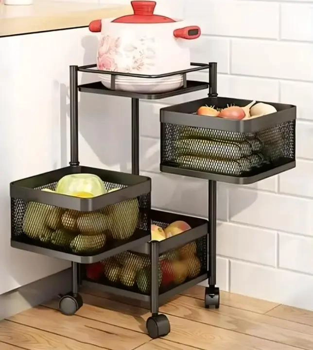 ORGANIZADOR METALICO GIRATORIO DE COCINA CON 3 NIVELES Y RUEDAS - 5