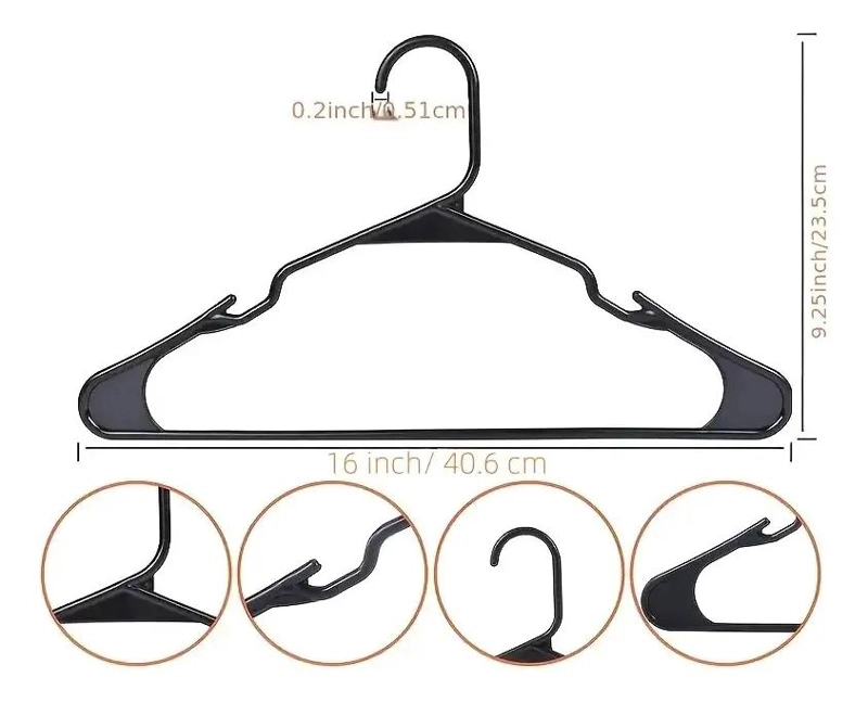 SET DE 50 COLGADORES DE PLASTICO NEGRO PARA ROPA RESISTENTES Y DURADEROS - 4