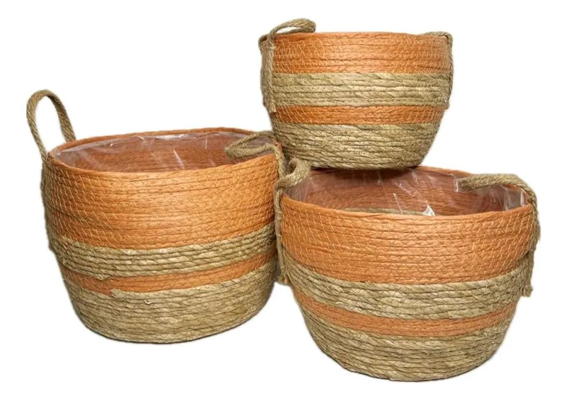 SET DE 3 CANASTOS DE FIBRA NATURAL PARA MACETERO Y ROPA - 1