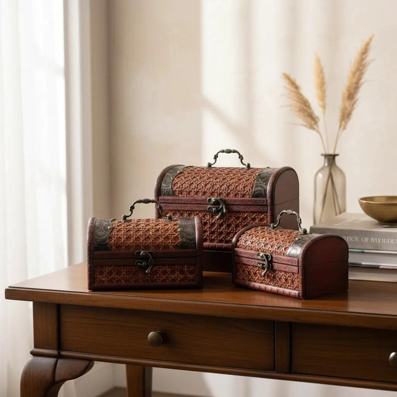 SET DE 3 CAJAS ORGANIZADORAS DECORATIVAS CON DISEÑO BAUL - 1