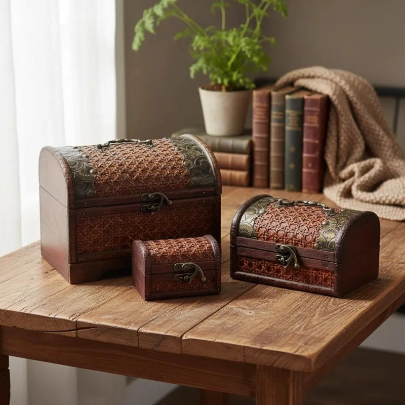 SET DE 3 CAJAS ORGANIZADORAS DECORATIVAS CON DISEÑO BAUL - 2