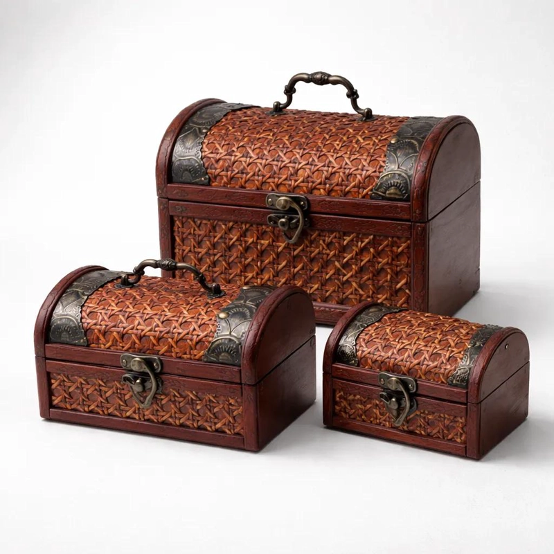 SET DE 3 CAJAS ORGANIZADORAS DECORATIVAS CON DISEÑO BAUL - 4