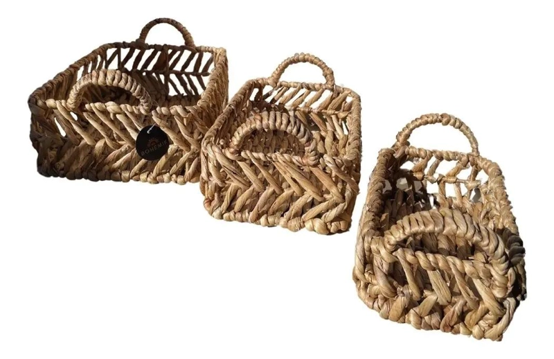 SET DE 3 CESTAS DECORATIVAS DE JACINTO DE AGUA PARA ALMACENAMIENTO - 1