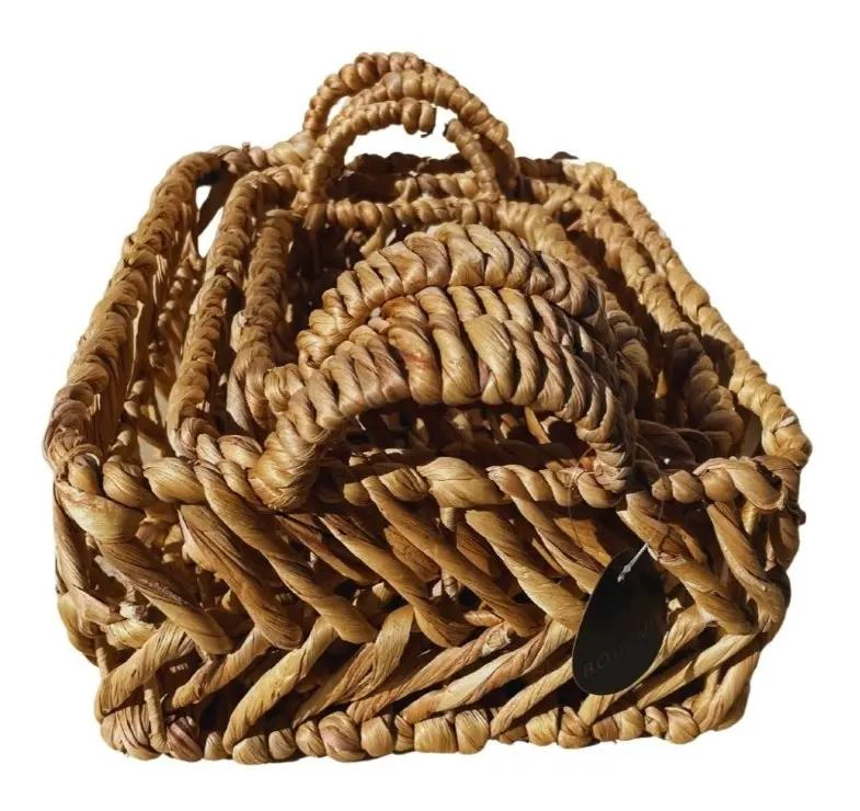 SET DE 3 CESTAS DECORATIVAS DE JACINTO DE AGUA PARA ALMACENAMIENTO - 2