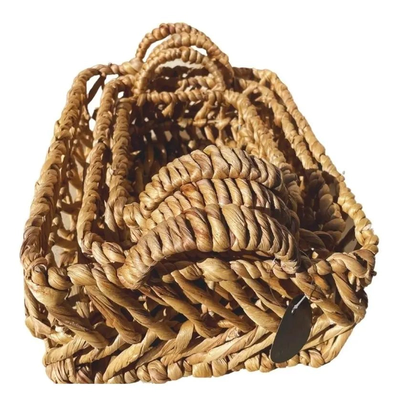 SET DE 3 CESTAS DECORATIVAS DE JACINTO DE AGUA PARA ALMACENAMIENTO - 3