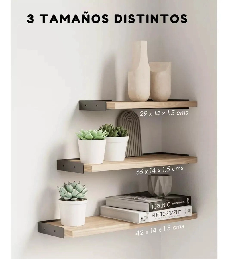 SET DE 3 REPISAS FLOTANTES DE MADERA MULTIPROPOSITO EN COLORES VARIADOS - 3