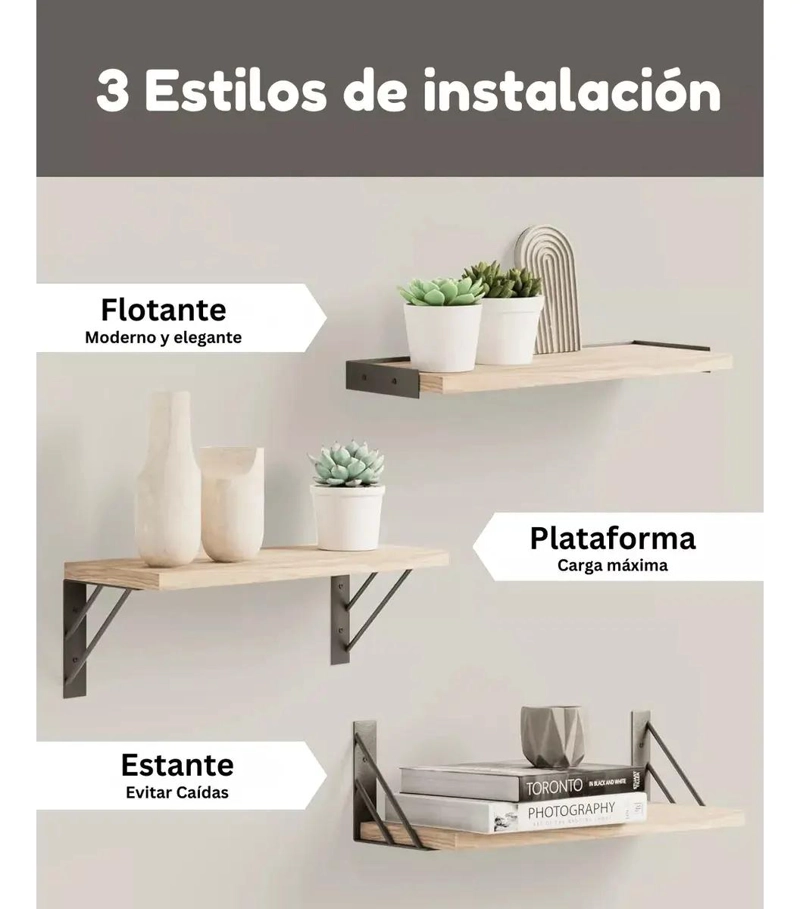 SET DE 3 REPISAS FLOTANTES DE MADERA MULTIPROPOSITO EN COLORES VARIADOS - 5
