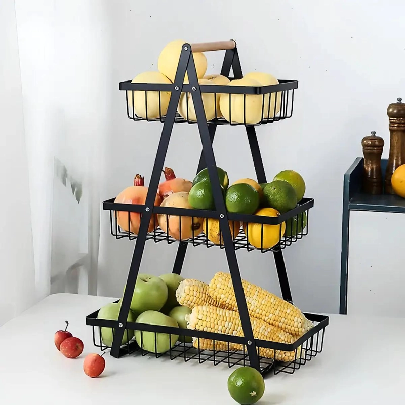 ORGANIZADOR MULTIUSO DE 3 NIVELES PARA FRUTAS Y VEGETALES COLOR NEGRO - 3