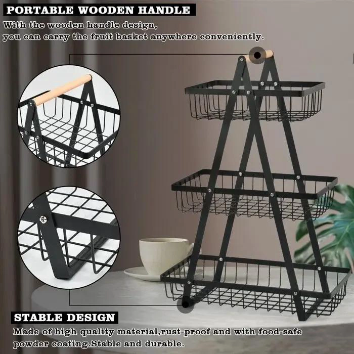 ORGANIZADOR MULTIUSO DE 3 NIVELES PARA FRUTAS Y VEGETALES COLOR NEGRO - 4