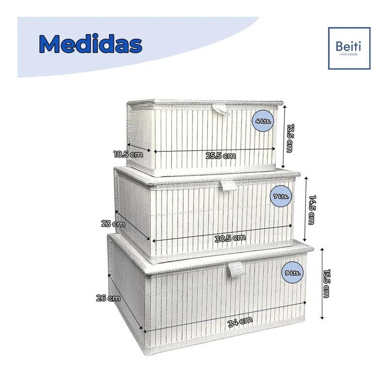 SET DE 3 CANASTOS ORGANIZADORES DE BAMBU PARA EL HOGAR - 3